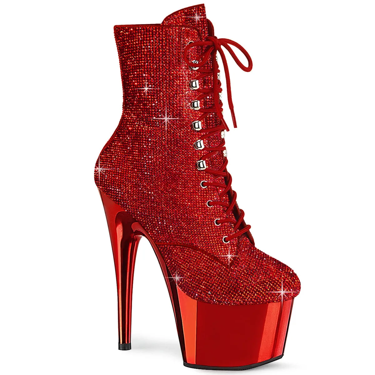 Adore 1020CHRS Red Rhinestone 7" Heel Platform Ankle Boots