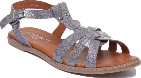 Ashley Leather Strappy Sandal In Silver