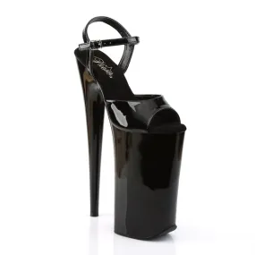 Beyond 009 Black Patent 10" Heel Ankle Strap Pumps Shoes