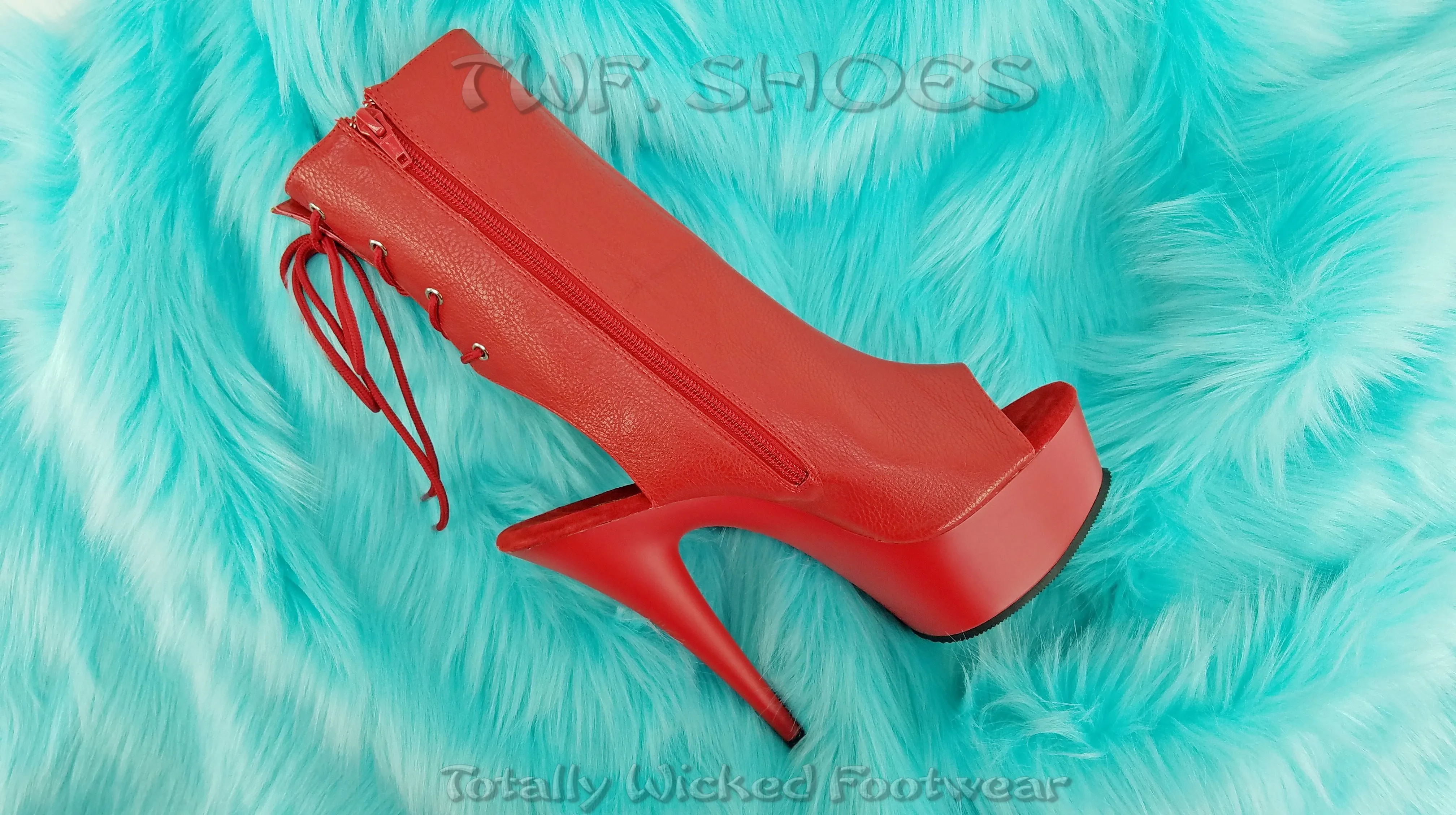 Delight 1018 Red Matte Platform 6" High Heel Ankle Boots Size 6 - 14 - Direct