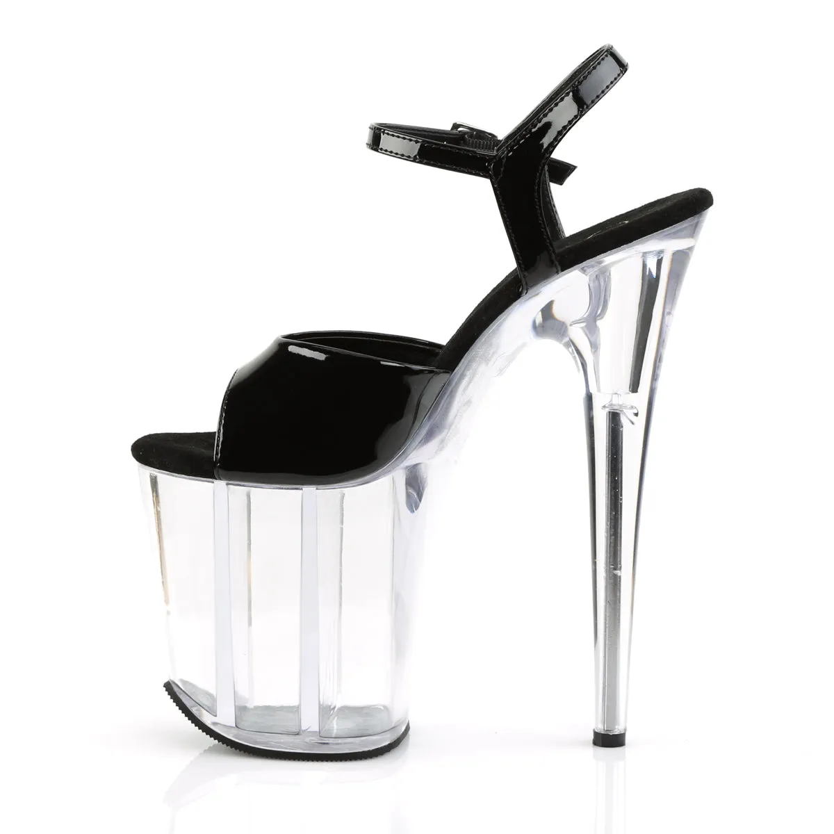 Flamingo 809 Ankle Strap Black Patent Clear Platform 8" Heels Shoes