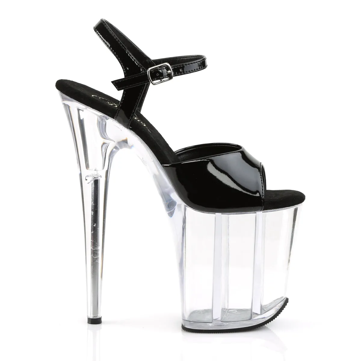 Flamingo 809 Ankle Strap Black Patent Clear Platform 8" Heels Shoes