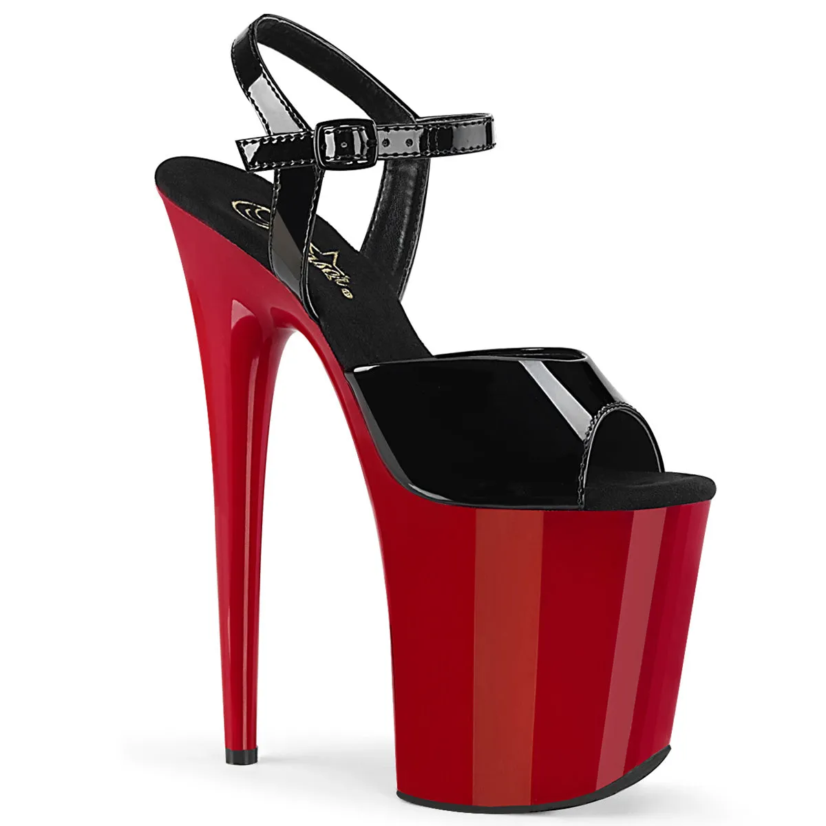 Flamingo 809 Ankle Strap Red Platform Black Patent 8" Heels Shoes