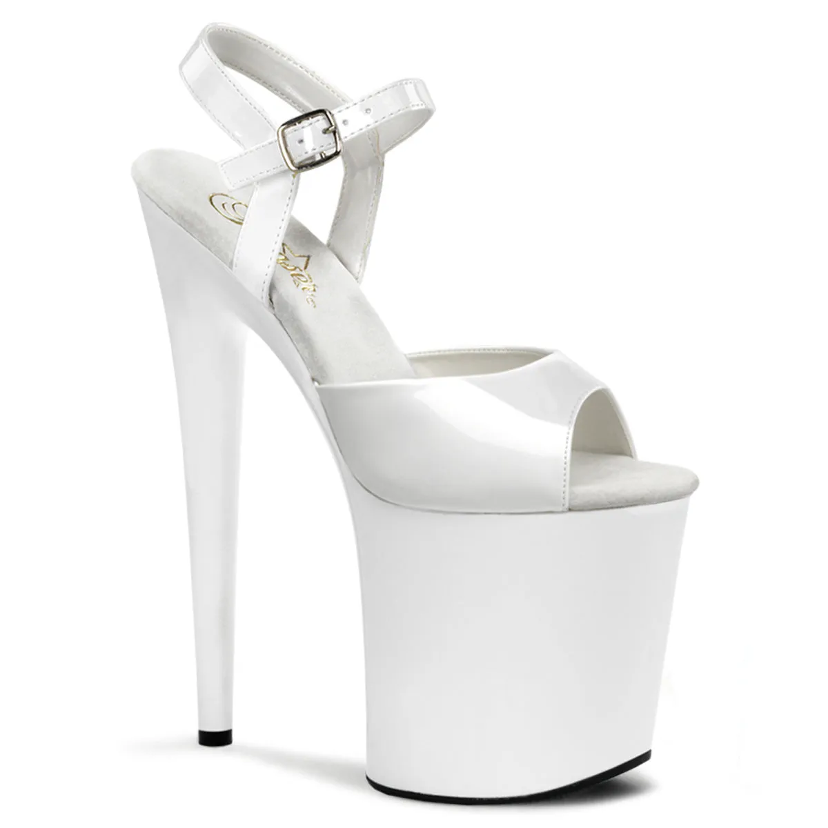 Flamingo 809 Ankle Strap White Patent 8" Heels Shoe