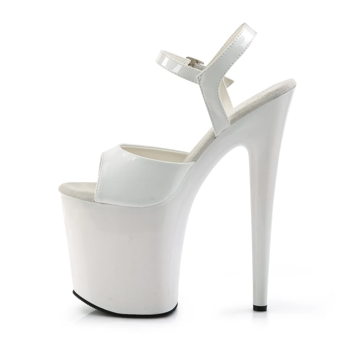 Flamingo 809 Ankle Strap White Patent 8" Heels Shoe