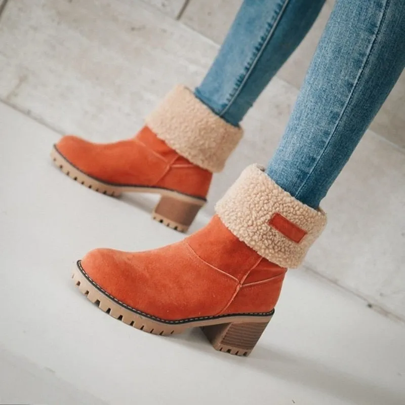 Fur Lined Platform Women's Round Toe Flat Ankle Snowboots