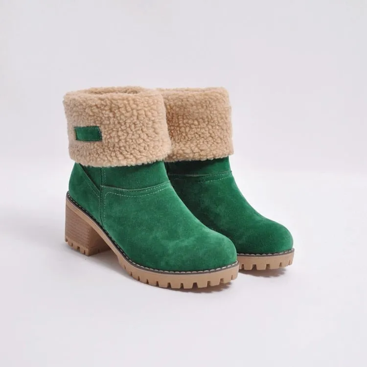 Fur Lined Platform Women's Round Toe Flat Ankle Snowboots
