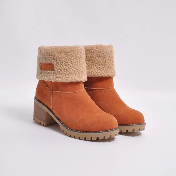 Fur Lined Platform Women's Round Toe Flat Ankle Snowboots