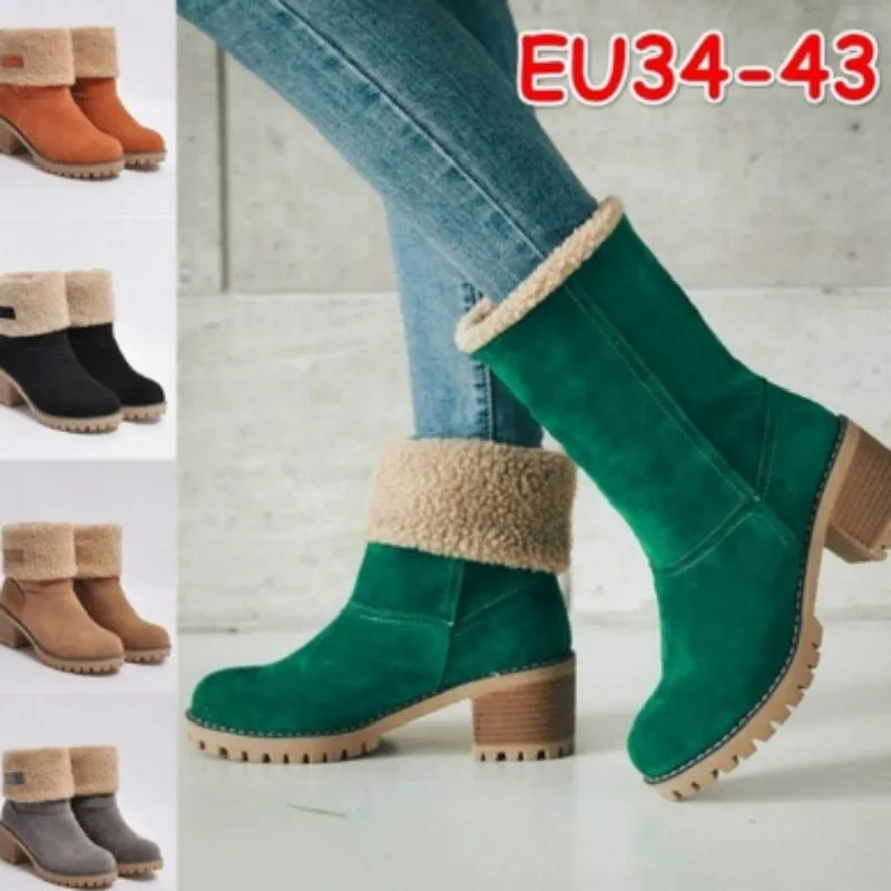 Fur Lined Platform Women's Round Toe Flat Ankle Snowboots