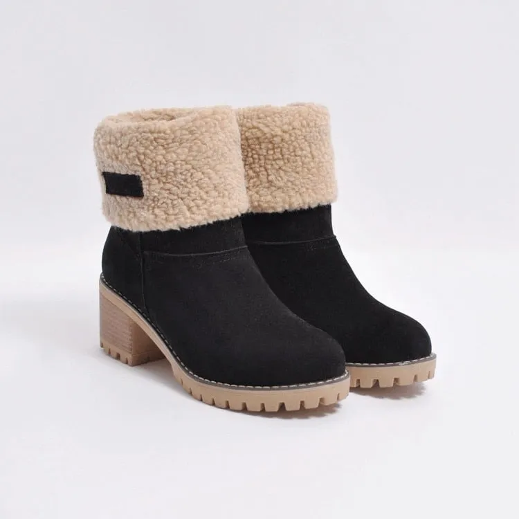 Fur Lined Platform Women's Round Toe Flat Ankle Snowboots