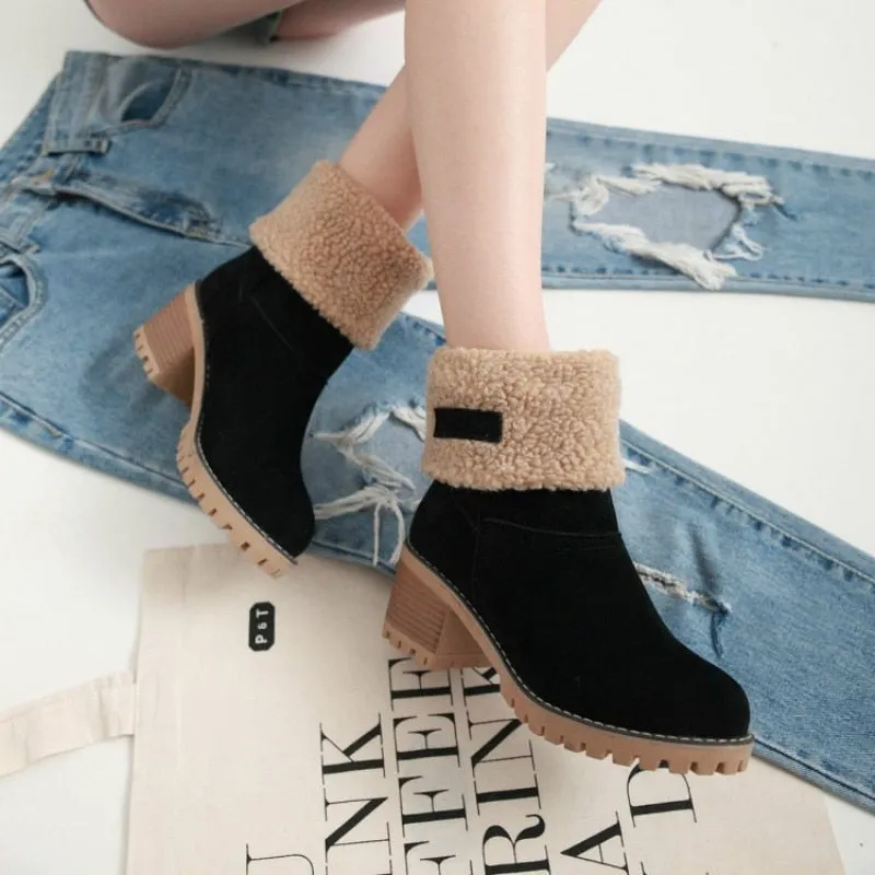 Fur Lined Platform Women's Round Toe Flat Ankle Snowboots