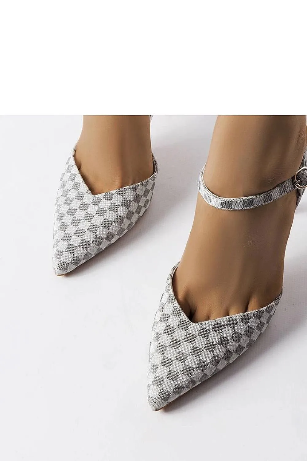 Grey checkered shiny stilettos