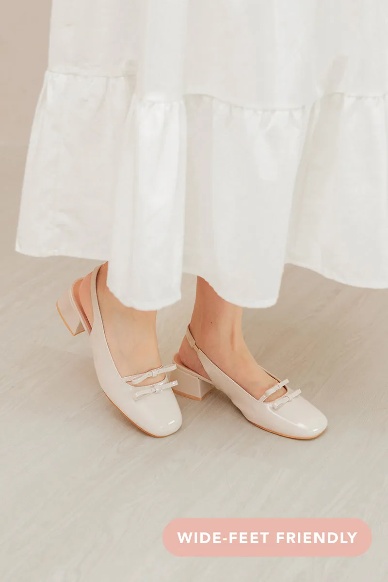 Joli Duo-ribbon Slingback Heels in Cream
