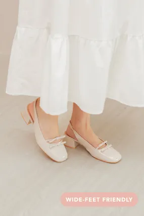 Joli Duo-ribbon Slingback Heels in Cream