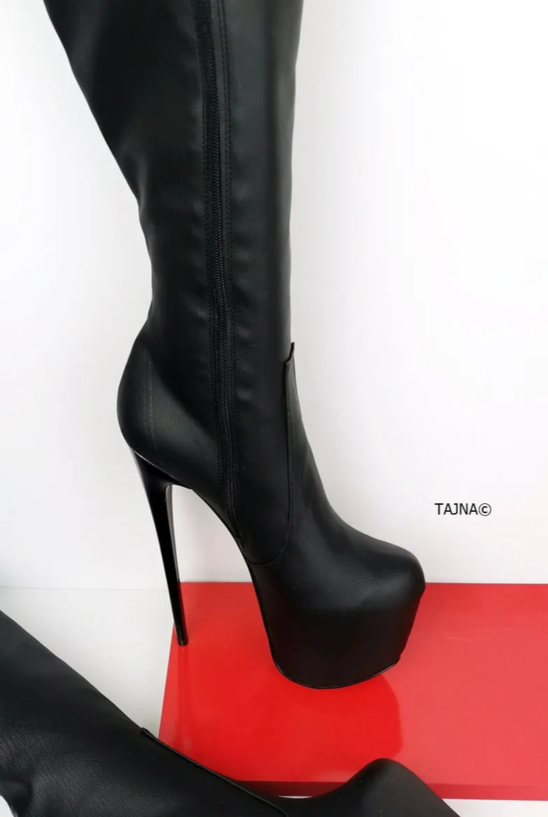 Mid-Calf High Heel Black Boots