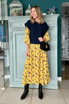 Molly - Sweetheart Midi Dress - Yellow Floral (Unbagged)