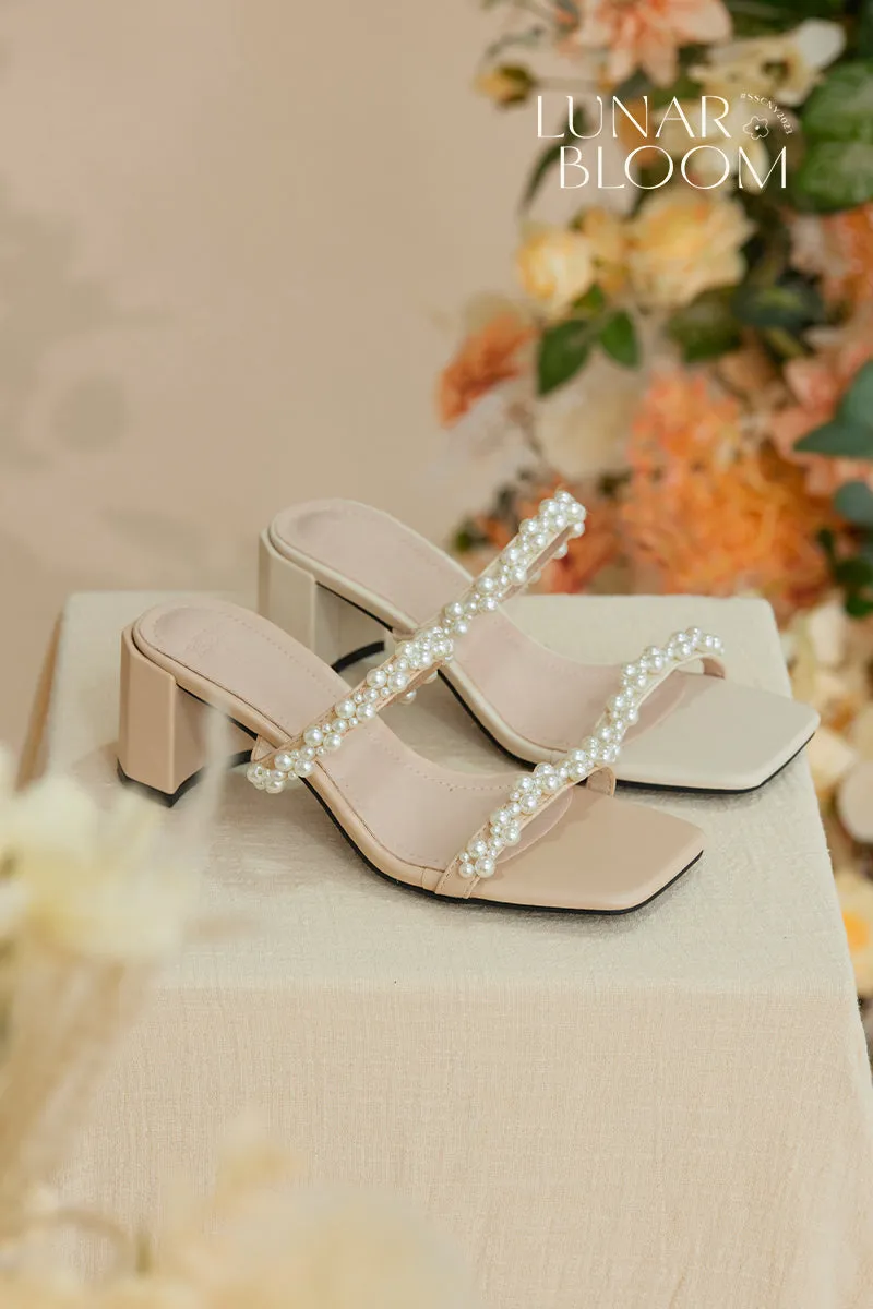 Paris Pearl Heels in Beige Nude