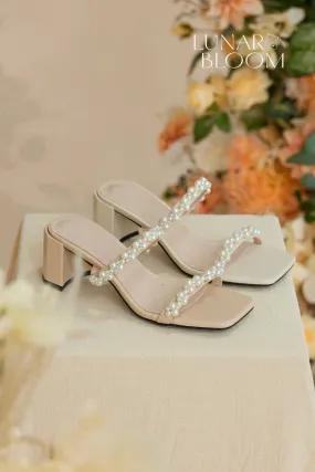 Paris Pearl Heels in Beige Nude