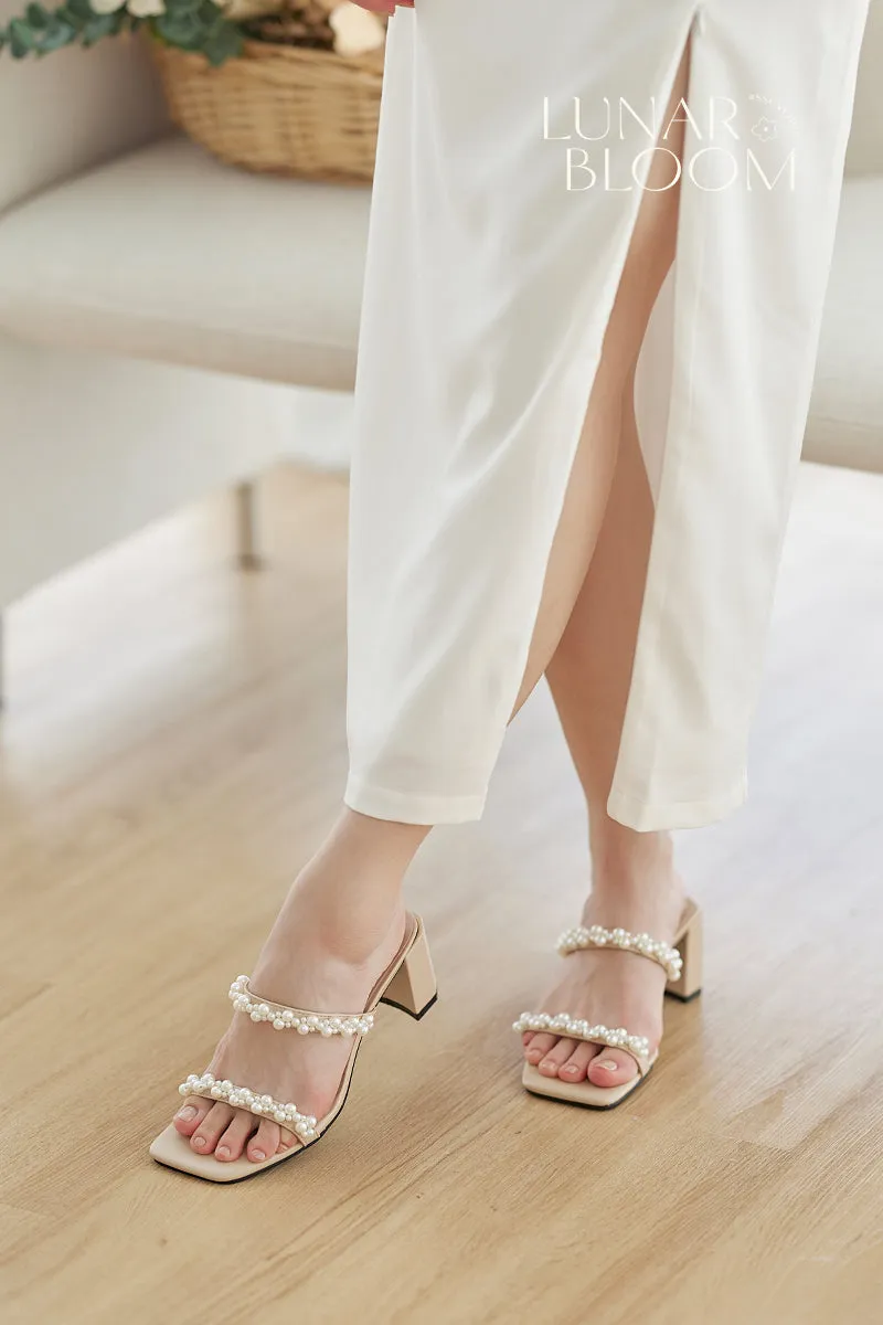 Paris Pearl Heels in Beige Nude