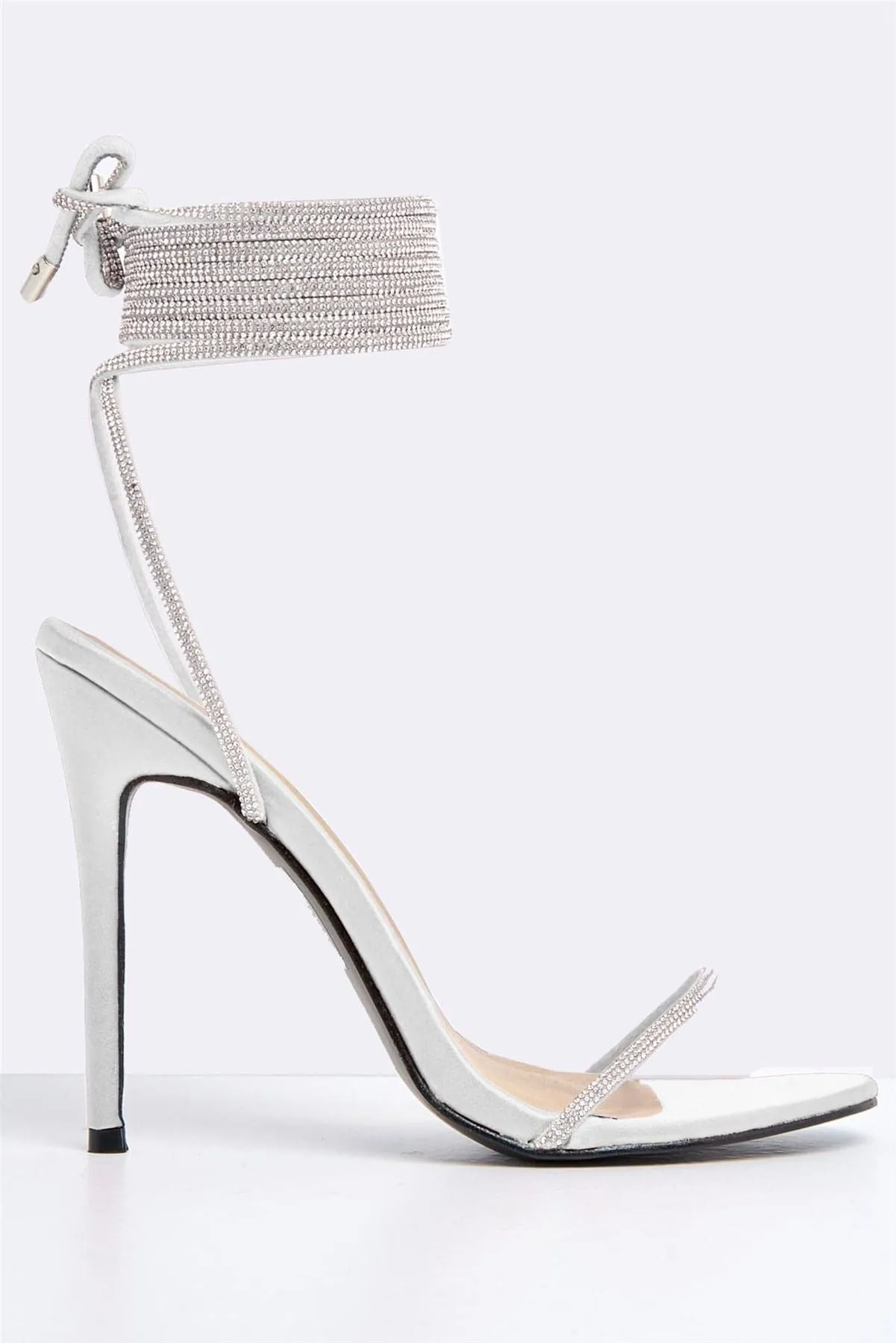 Paula Diamante Straps Lace-up Heels in Silver