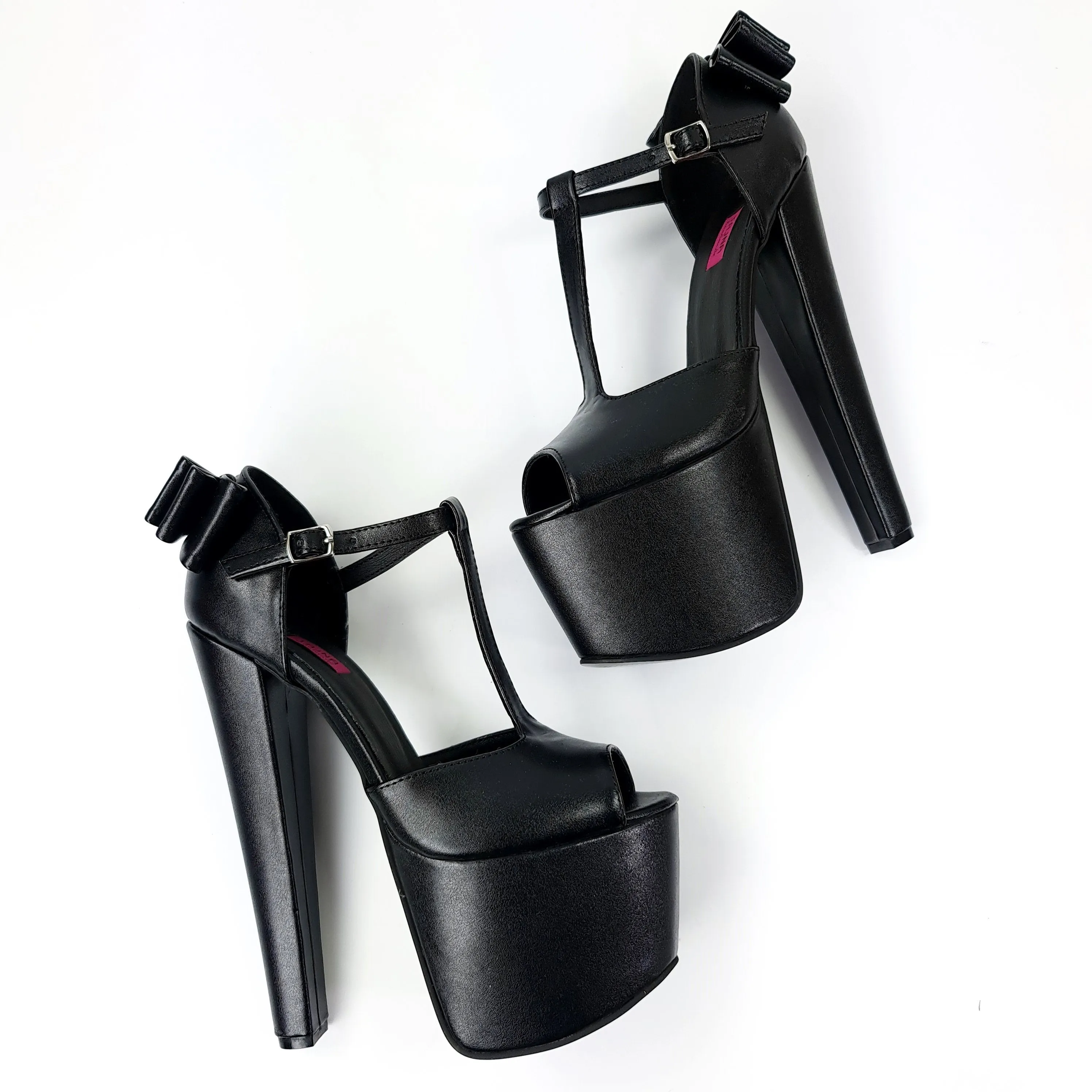 Products Black Ribbon Back Chunky High Heels