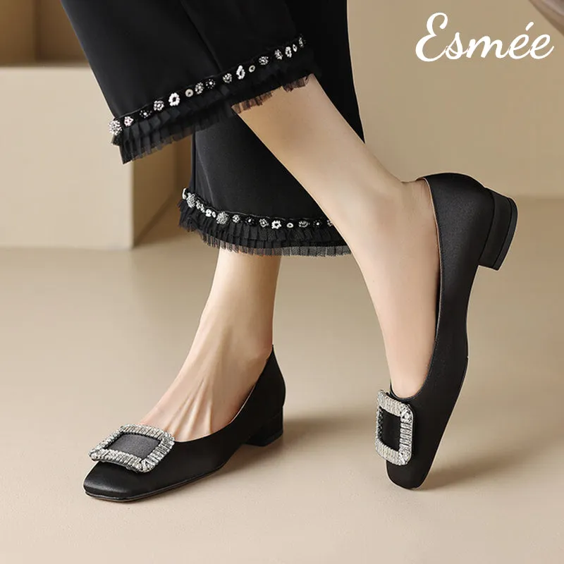Silk Heels with Diamond Buckle