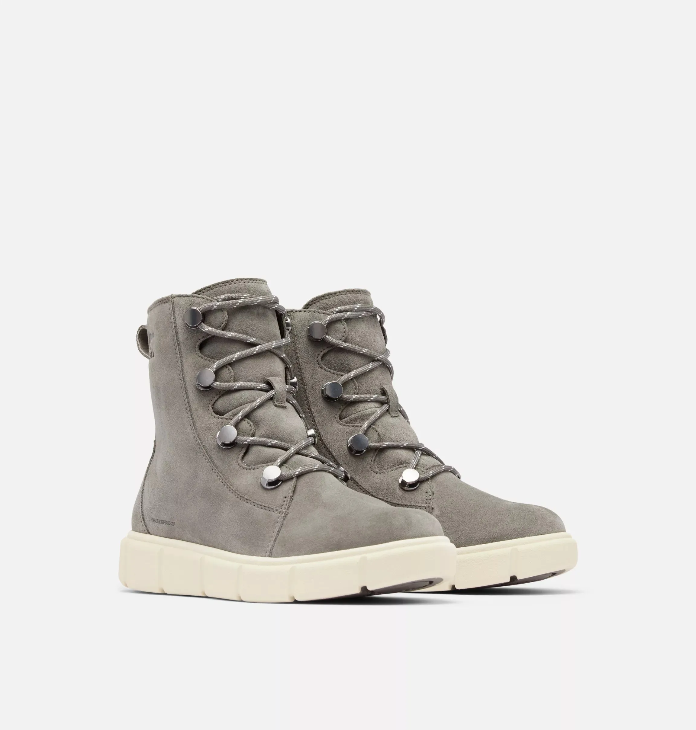 Sorel Women's Sorel Explorer III Joan Waterproof Boots-Quarry, Chalk