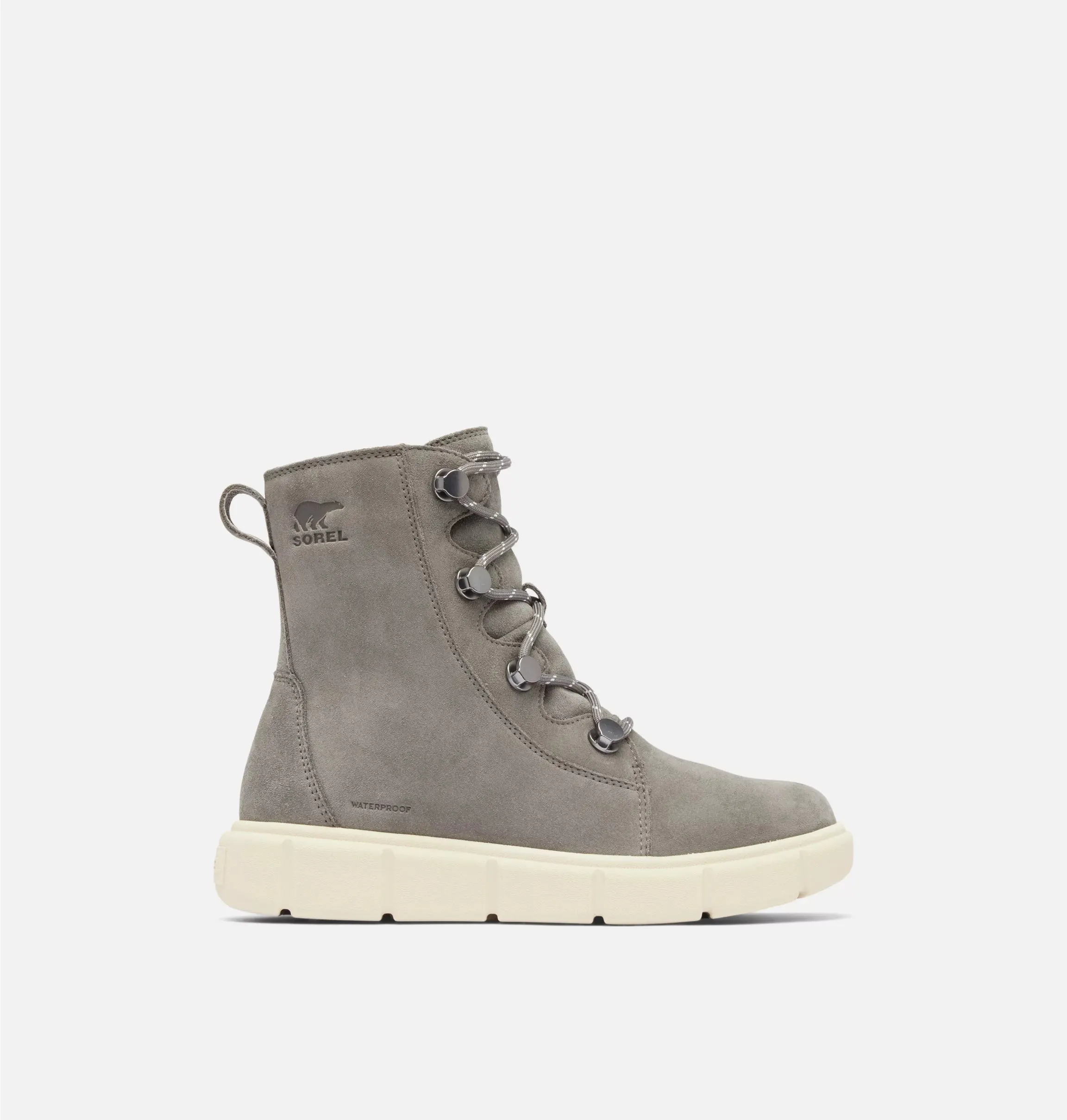 Sorel Women's Sorel Explorer III Joan Waterproof Boots-Quarry, Chalk