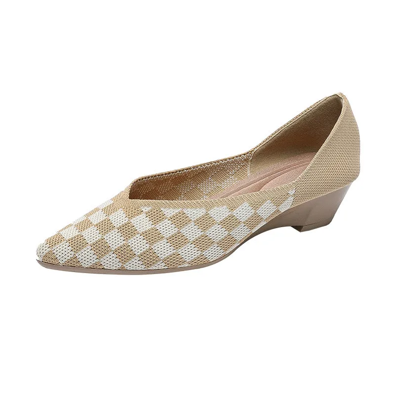 Women's Breathable Knitted Shoes Wedge Heel Shoes Pointed Single Shoes  Soft Sole