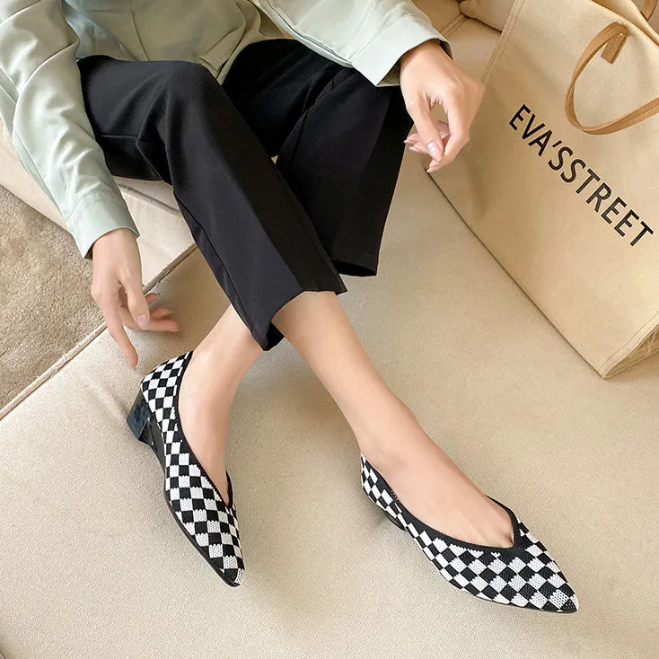 Women's Breathable Knitted Shoes Wedge Heel Shoes Pointed Single Shoes  Soft Sole