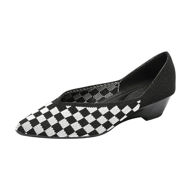 Women's Breathable Knitted Shoes Wedge Heel Shoes Pointed Single Shoes  Soft Sole