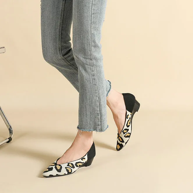 Women's Breathable Knitted Shoes Wedge Heel Shoes Pointed Single Shoes  Soft Sole
