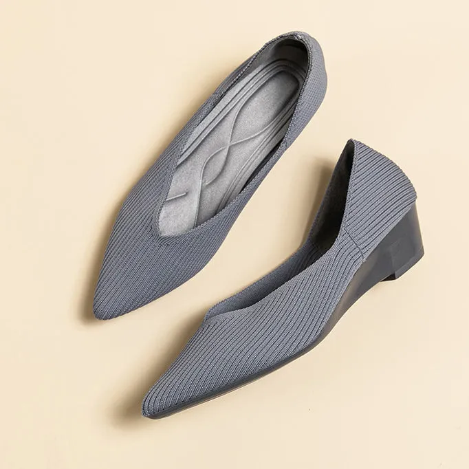 Women's Breathable Knitted Shoes Wedge Heel Shoes Pointed Single Shoes  Soft Sole