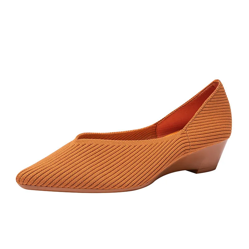 Women's Breathable Knitted Shoes Wedge Heel Shoes Pointed Single Shoes  Soft Sole