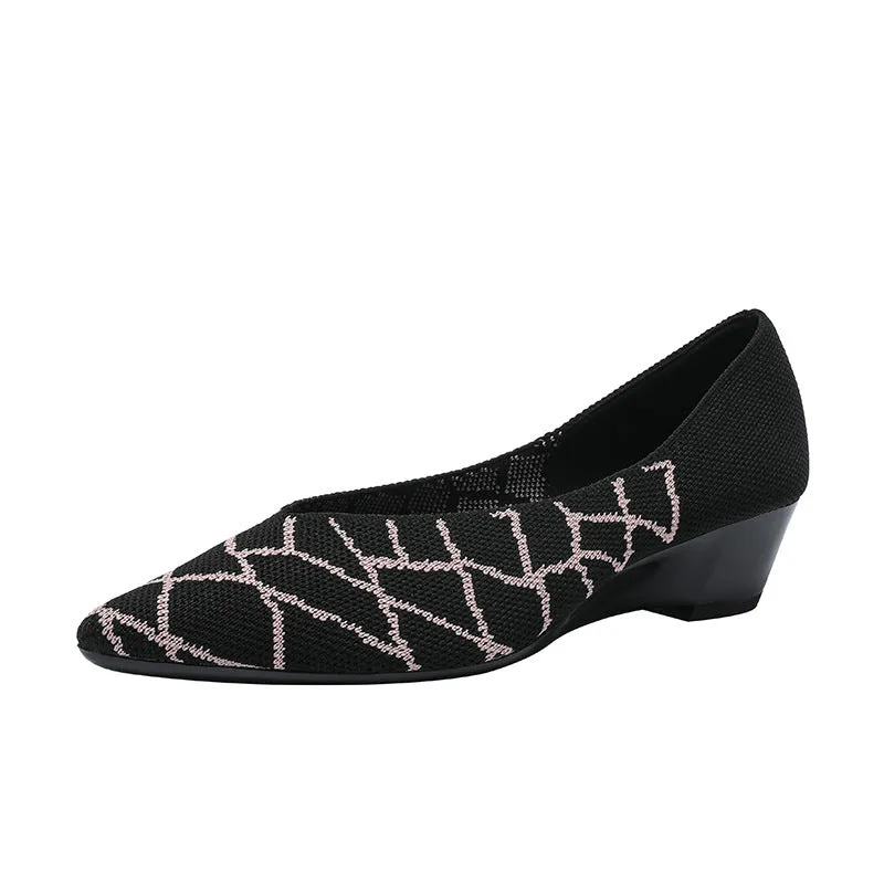 Women's Breathable Knitted Shoes Wedge Heel Shoes Pointed Single Shoes  Soft Sole