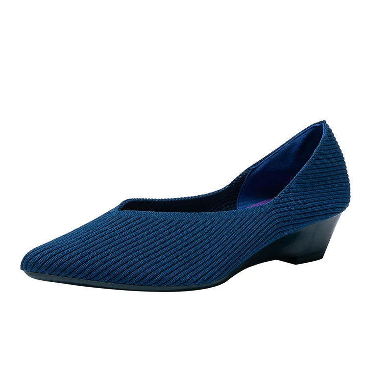 Women's Breathable Knitted Shoes Wedge Heel Shoes Pointed Single Shoes  Soft Sole