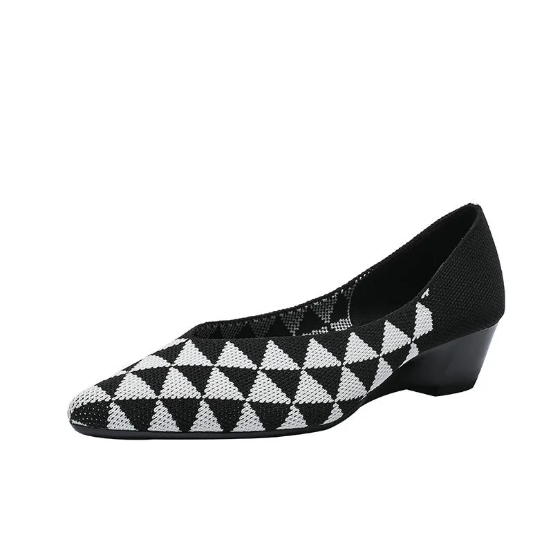Women's Breathable Knitted Shoes Wedge Heel Shoes Pointed Single Shoes  Soft Sole