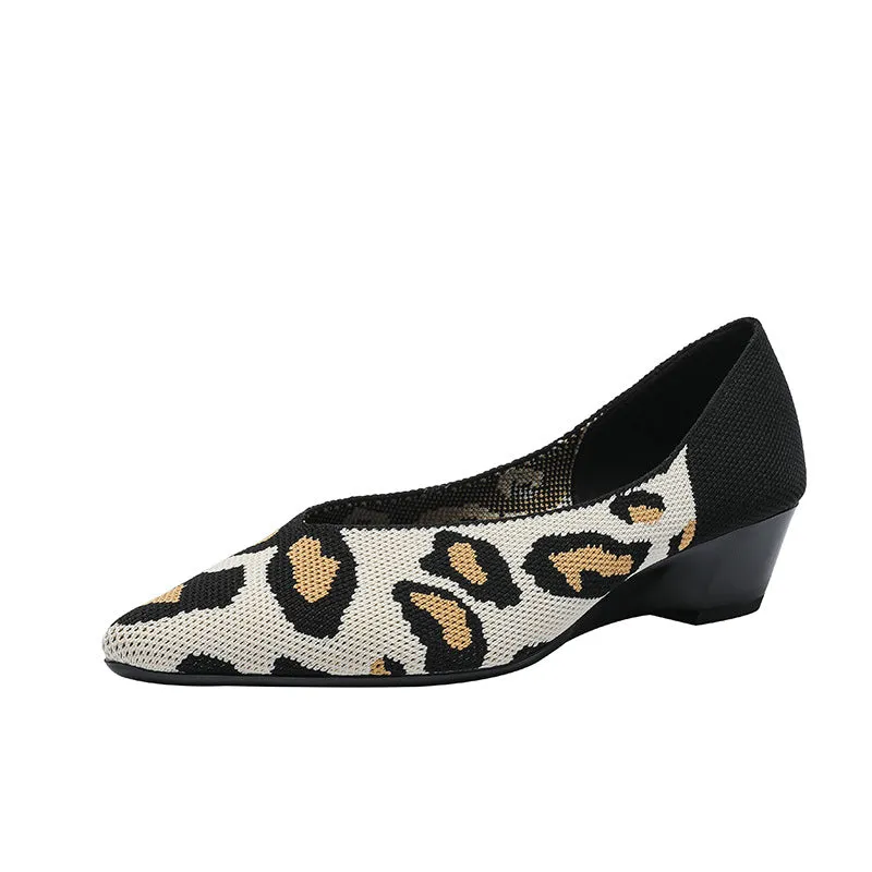 Women's Breathable Knitted Shoes Wedge Heel Shoes Pointed Single Shoes  Soft Sole