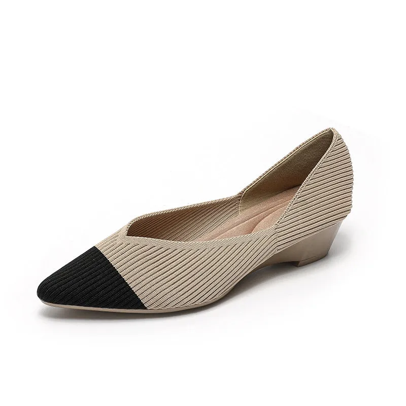 Women's Breathable Knitted Shoes Wedge Heel Shoes Pointed Single Shoes  Soft Sole