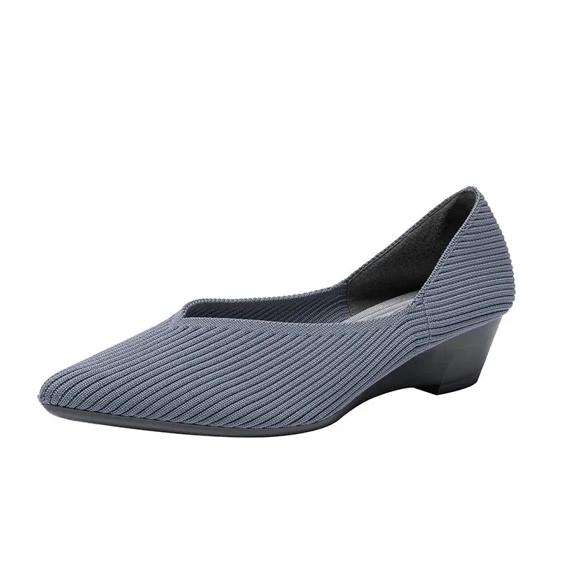 Women's Breathable Knitted Shoes Wedge Heel Shoes Pointed Single Shoes  Soft Sole