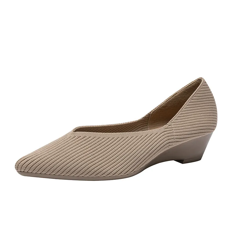 Women's Breathable Knitted Shoes Wedge Heel Shoes Pointed Single Shoes  Soft Sole
