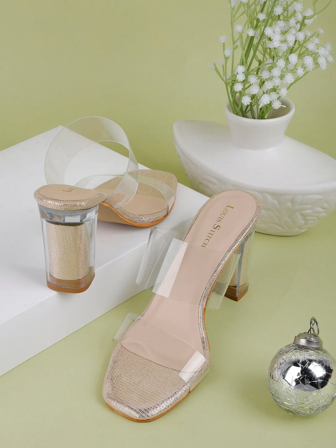 Women's Transparent Double Straps Golden Lightweight Sandals