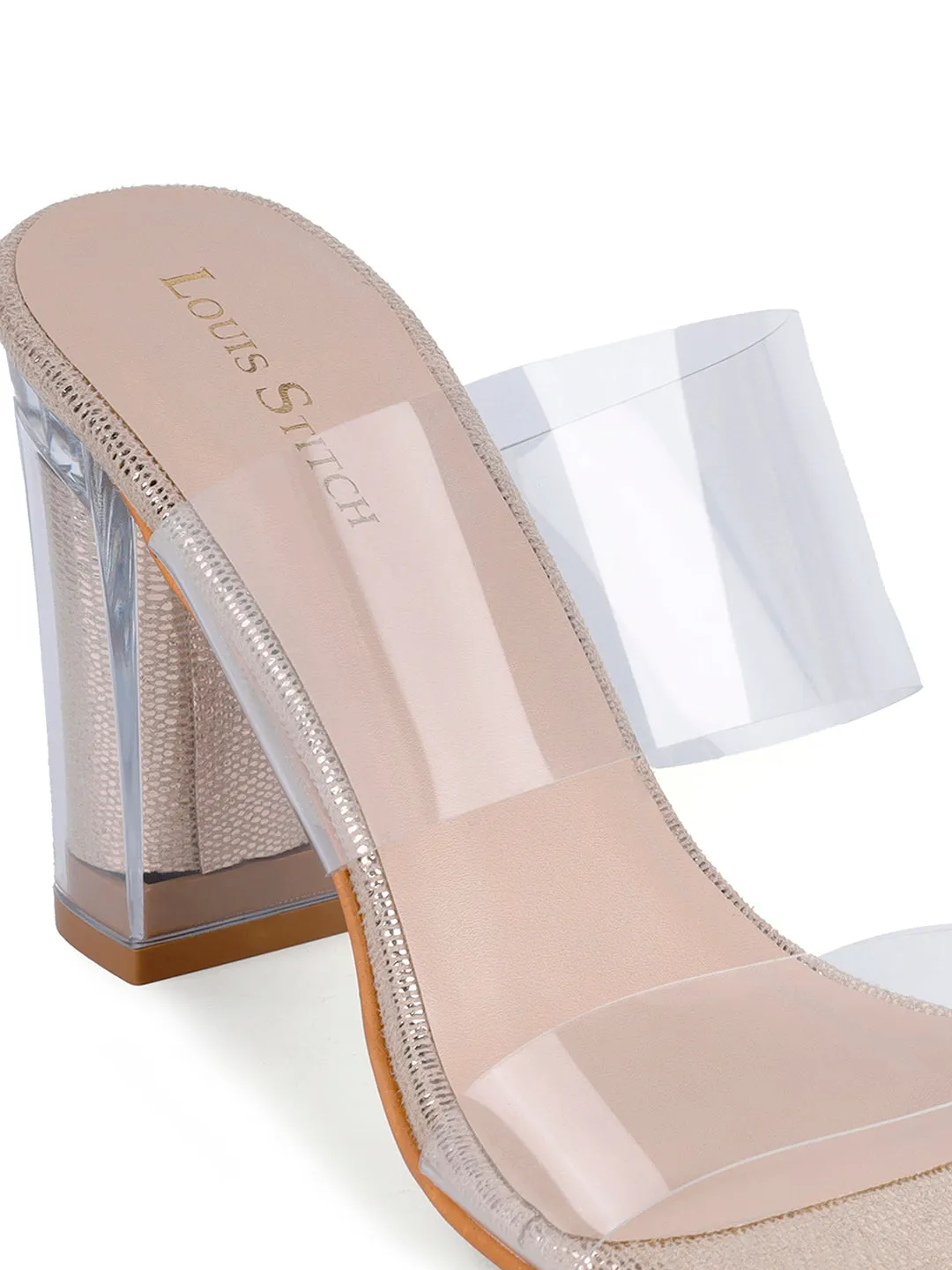 Women's Transparent Double Straps Golden Lightweight Sandals